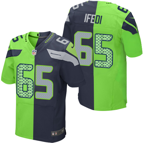 Seattle Seahawks #65 Germain Ifedi Steel Blue/Green Men's Stitched Elite Split Jersey Men's