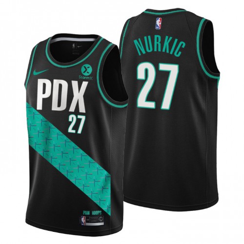 Portland Trail Blazers #27 Jusuf Nurkic Mens 2022-23 City Edition Jersey - Cherry Blossom Black Mens