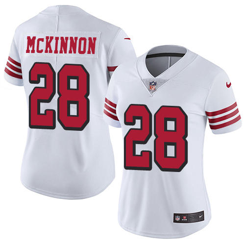 San Francisco 49ers #28 Jerick McKinnon White Rush Women's Stitched Vapor Untouchable Limited Jersey Womens