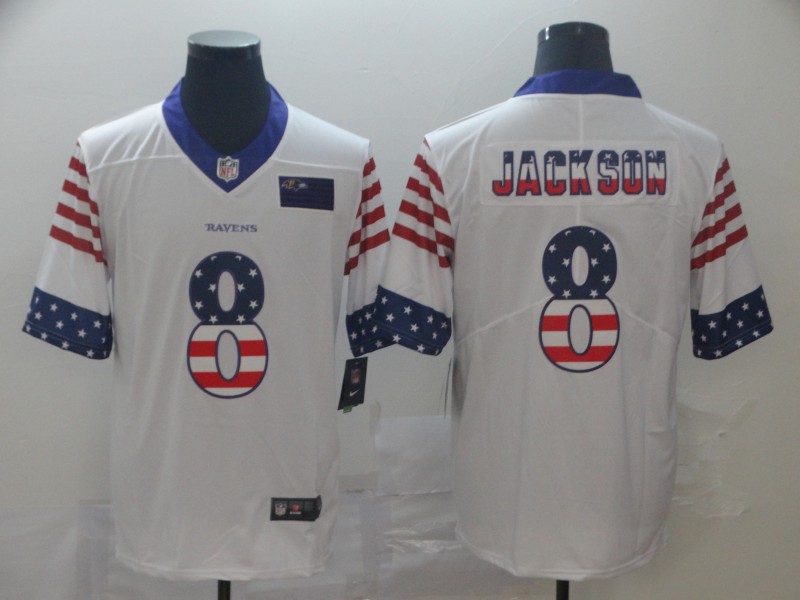 Baltimore Ravens #8 Lamar Jackson White Men's Team Logo USA Flag Vapor Untouchable Limited Jersey
