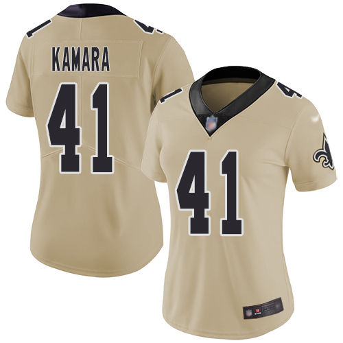 Saints #41 Alvin Kamara Gold Women's Stitched Limited Inverted Legend Jersey