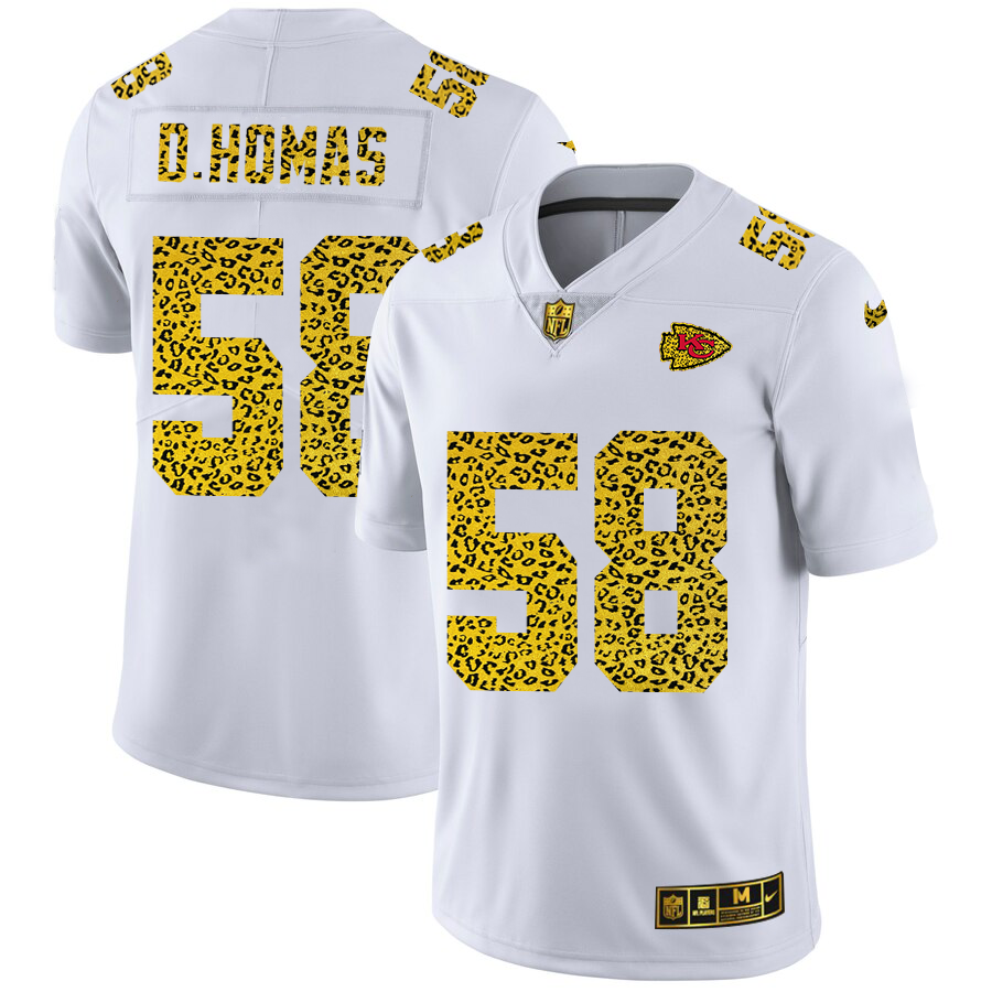 Kansas City Chiefs #58 Derrick Thomas Men's Flocked Leopard Print Vapor Limited Jersey White