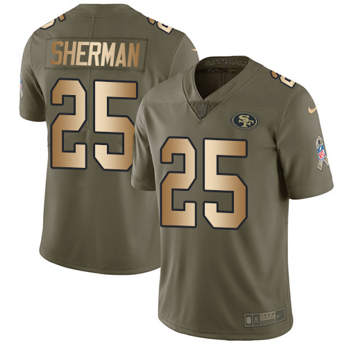 San Francisco 49ers #25 Richard Sherman Olive/Gold Men's Stitched Limited 2017 Salute To Service Jersey Men's