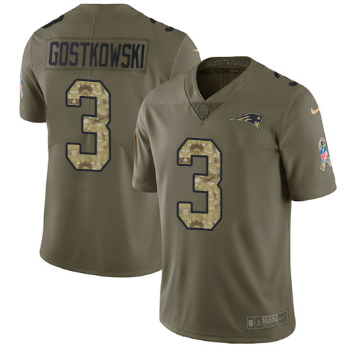 New England Patriots #3 Stephen Gostkowski Olive/Camo Men's Stitched Limited 2017 Salute To Service Jersey Men's