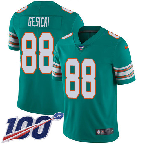 Dolphins #88 Mike Gesicki Aqua Green Alternate Men's Stitched 100th Season Vapor Untouchable Limited Jersey