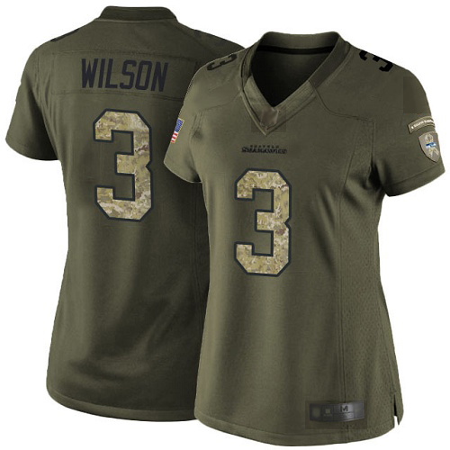 Seattle Seahawks #3 Russell Wilson Green Women's Stitched Limited 2015 Salute to Service Jersey Womens