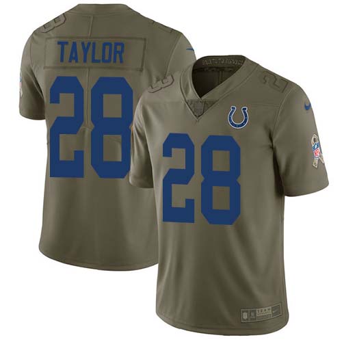 Colts #28 Jonathan Taylor Olive Youth Stitched Limited 2017 Salute To Service Jersey