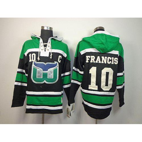 Hartford Whalers #10 Ron Francis Green/Black Sawyer Hooded Sweatshirt Embroidered Jersey Men's