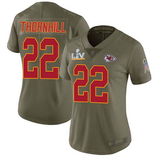 Kansas City Chiefs #22 Juan Thornhill Olive Women's Super Bowl LV Bound Stitched Limited 2017 Salute To Service Jersey Womens