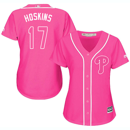 Philadelphia Phillies #17 Rhys Hoskins Pink Fashion Women's Stitched Jersey Womens