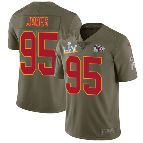 Chiefs #95 Chris Jones Olive Youth Super Bowl LV Bound Stitched Limited 2017 Salute To Service Jersey