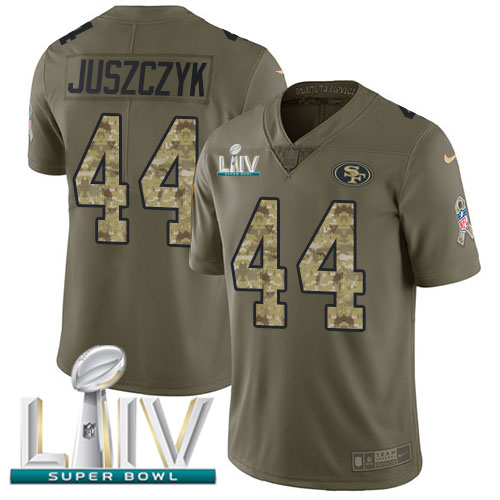 49ers #44 Kyle Juszczyk Olive/Camo Super Bowl LIV 2020 Youth Stitched Limited 2017 Salute To Service Jersey