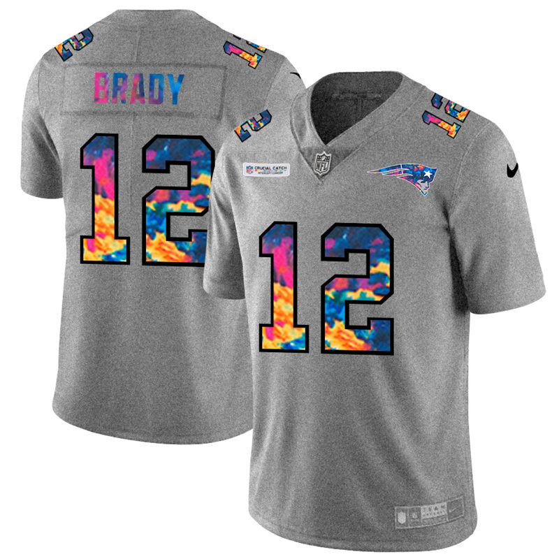 New England Patriots #12 Tom Brady Men's Multi-Color 2020 Crucial Catch Jersey Greyheather