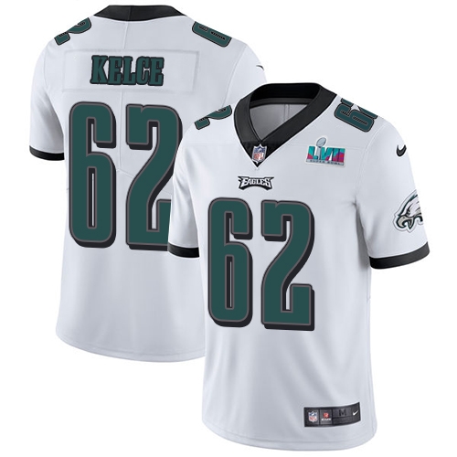 Eagles #62 Jason Kelce White Super Bowl LVII Patch Men's Stitched Vapor Untouchable Limited Jersey