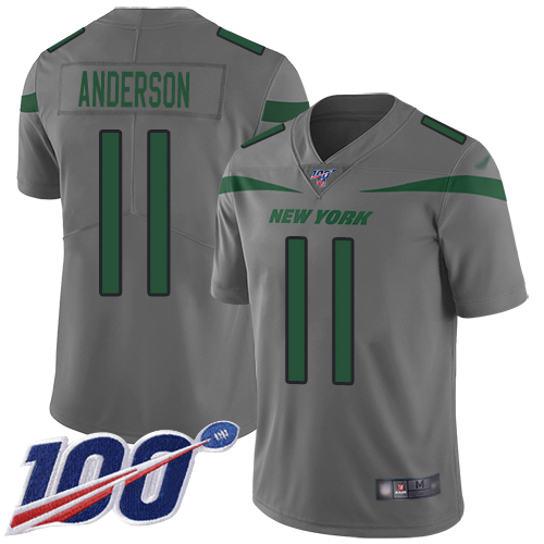 New York Jets #11 Robby Anderson Gray Men's Stitched Limited Inverted Legend 100th Season Jersey Men's