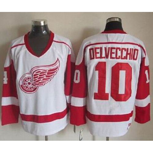 Detroit Red Wings #10 Alex Delvecchio White CCM Throwback Stitched Jersey Men's