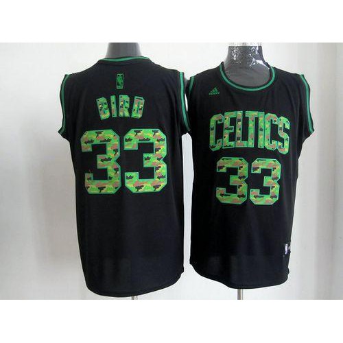 Boston Celtics #33 Larry Bird Black Camo Fashion Stitched Jersey Mens