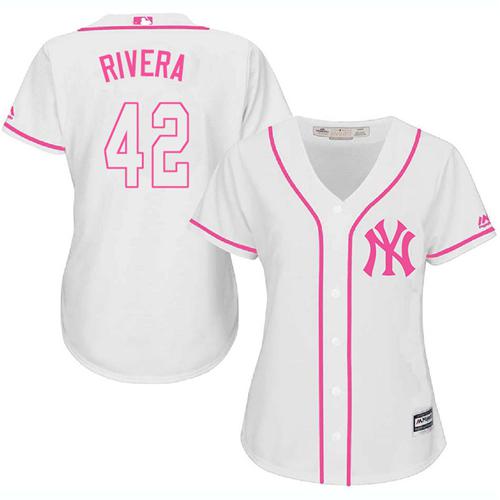 New York Yankees #42 Mariano Rivera White/Pink Fashion Women's Stitched Jersey Womens
