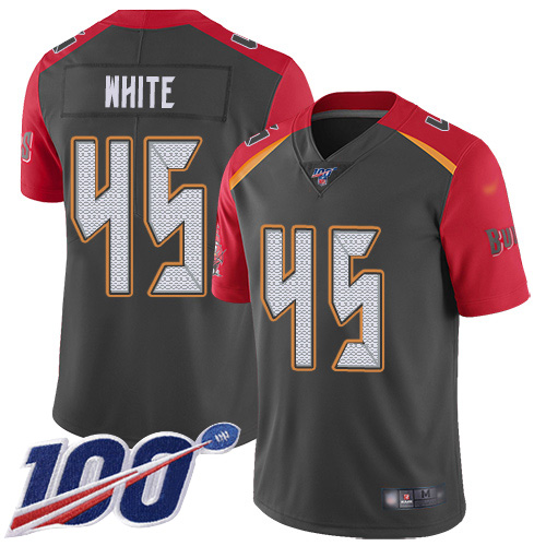 Buccaneers #45 Devin White Gray Men's Stitched Limited Inverted Legend 100th Season Jersey