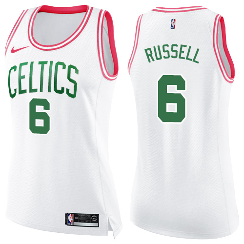 Boston Celtics #6 Bill Russell White/Pink Womens Swingman Fashion Jersey Womens