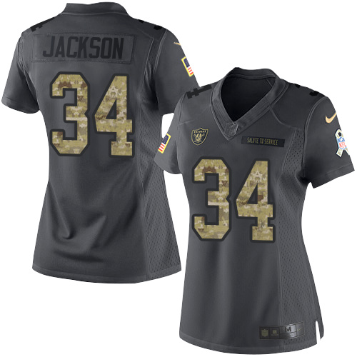 Raiders #34 Bo Jackson Black Women's Stitched Limited 2016 Salute To Service Jersey