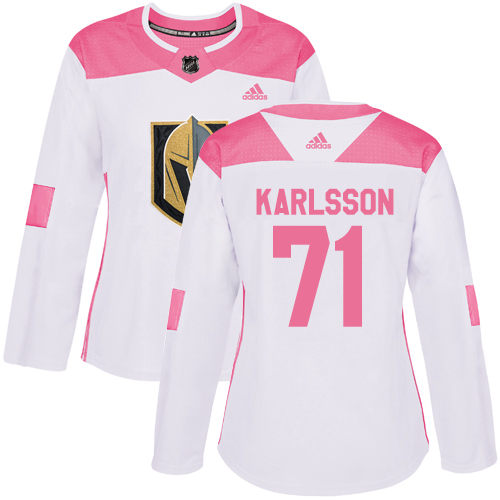 Adidas Golden Vegas Golden Knights #71 William Karlsson White/Pink Authentic Fashion Women's Stitched Jersey Womens