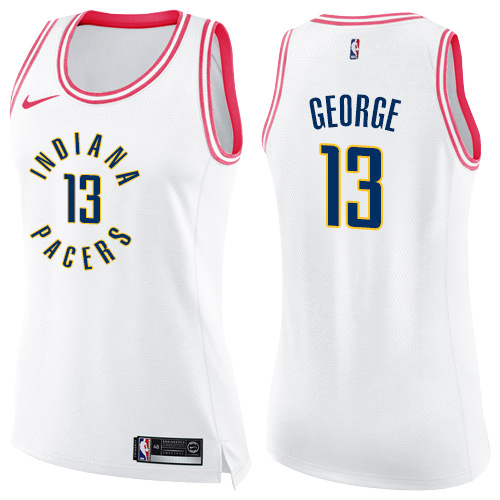 Indiana Pacers #13 Paul George White/Pink Womens Swingman Fashion Jersey Womens