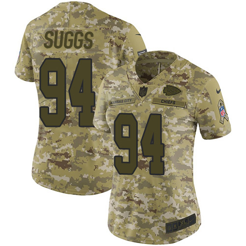 Kansas City Chiefs #94 Terrell Suggs Camo Women's Stitched Limited 2018 Salute To Service Jersey Womens