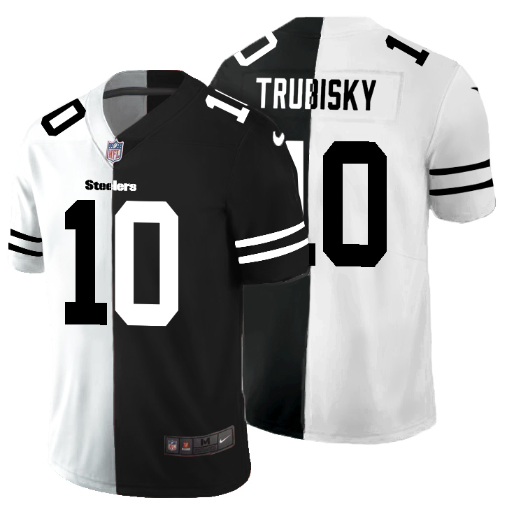 Steelers #10 Mitchell Trubisky Men's Black V White Peace Split Vapor Untouchable Limited Jersey