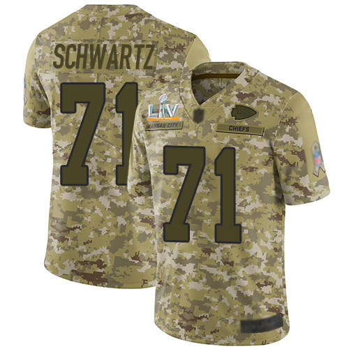 Kansas City Chiefs #71 Mitchell Schwartz Camo Youth Super Bowl LV Bound Stitched Limited 2018 Salute To Service Jersey Youth