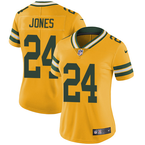 Green Bay Packers #24 Josh Jones Yellow Women's Stitched Limited Rush Jersey Womens