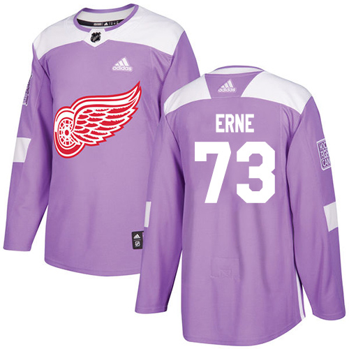 Adidas Detroit Red Wings #73 Adam Erne Purple Authentic Fights Cancer Stitched Youth Jersey Youth
