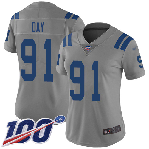 Indianapolis Colts #91 Sheldon Day Gray Women's Stitched Limited Inverted Legend 100th Season Jersey Womens
