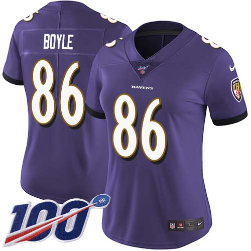 Baltimore Ravens #86 Nick Boyle Purple Team Color Women's Stitched 100th Season Vapor Untouchable Limited Jersey Womens