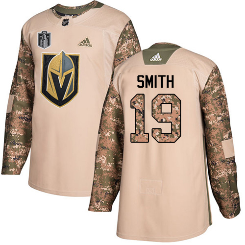 Adidas Golden Knights #19 Reilly Smith Camo Authentic 2023 Stanley Cup Final Patch Veterans Day Stitched Jersey