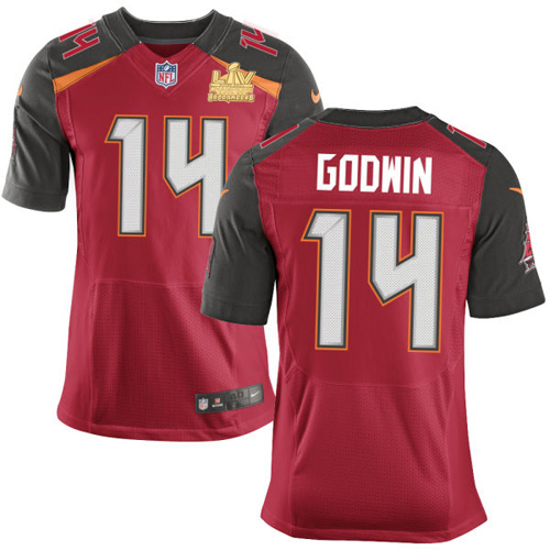 Buccaneers #14 Chris Godwin Red Team Color Men's Super Bowl LV Champions Patch Stitched Vapor Untouchable Elite Jersey