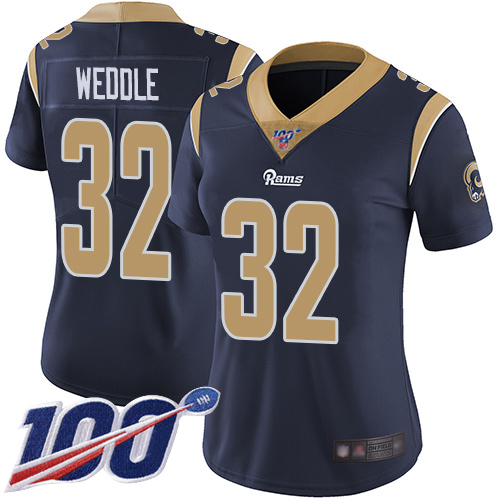Los Angeles Rams #32 Eric Weddle Navy Blue Team Color Women's Stitched 100th Season Vapor Limited Jersey Womens