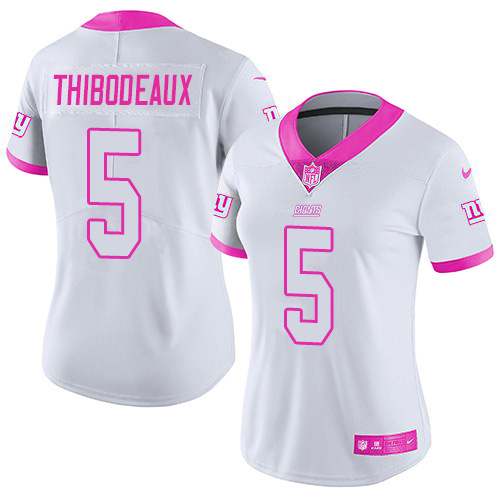 Giants #5 Kayvon Thibodeaux White/Pink Women's Stitched Limited Rush Fashion Jersey