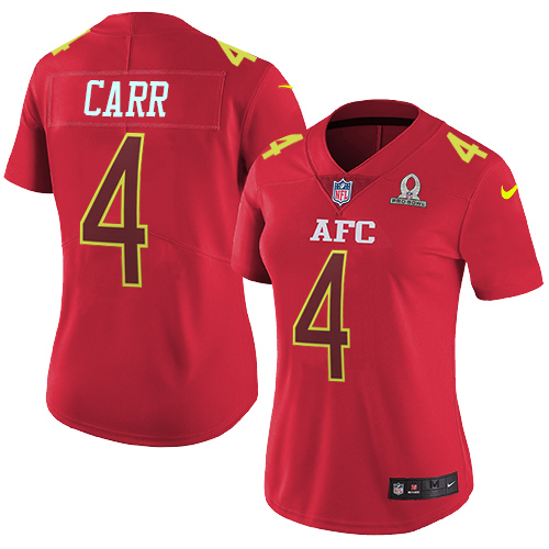 Raiders #4 Derek Carr Red Women's Stitched Limited AFC 2017 Pro Bowl Jersey