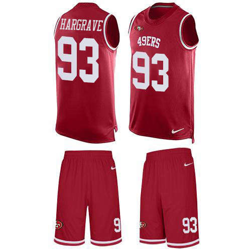 49ers #93 Javon Hargrave Red Team Color Men's Stitched Limited Tank Top Suit Jersey