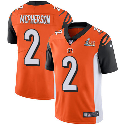 Bengals #2 Evan McPherson Orange Alternate Super Bowl LVI Patch Youth Stitched Vapor Untouchable Limited Jersey
