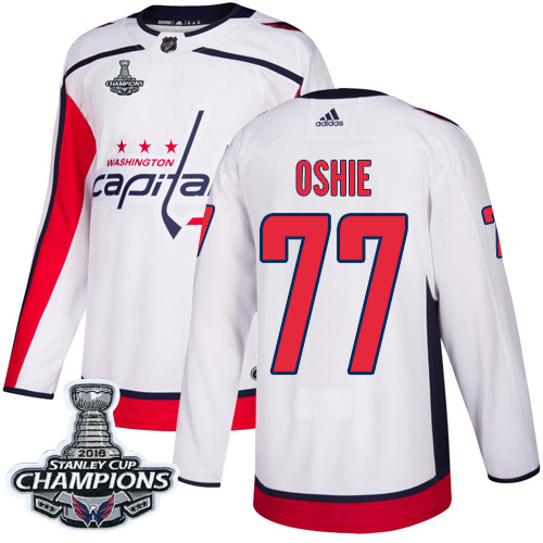Adidas Washington Capitals #77 T.J. Oshie White Road Authentic Stanley Cup Final Champions Stitched Jersey Men's