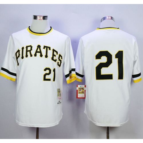 Mitchell and Ness 1971 Pittsburgh Pirates #21 Roberto Clemente Stitched White Throwback Jersey Men's