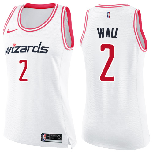 Washington Wizards #2 John Wall White/Pink Womens Swingman Fashion Jersey Womens