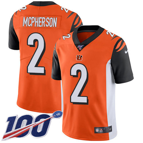 Bengals #2 Evan McPherson Orange Alternate Men's Stitched 100th Season Vapor Untouchable Limited Jersey