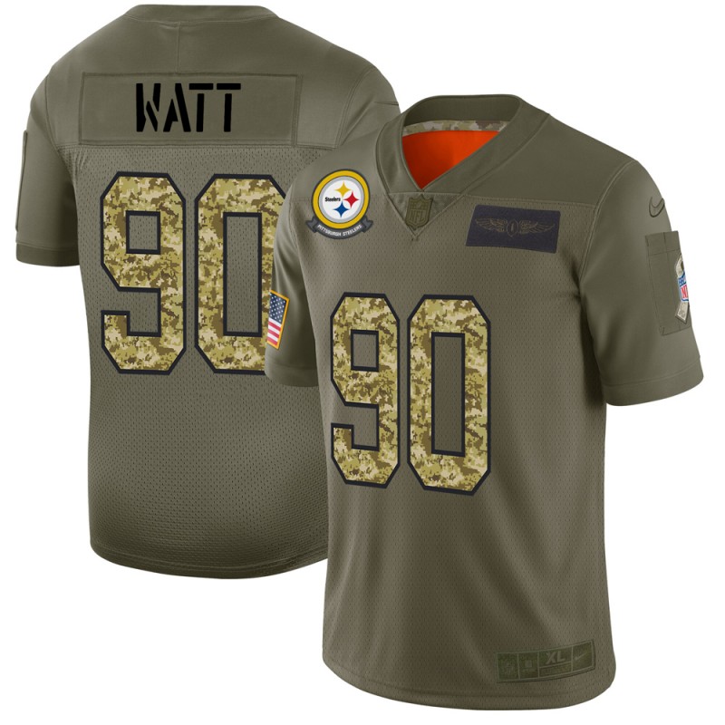 Pittsburgh Steelers #90 T.J. Watt Men's 2019 Olive Camo Salute To Service Limited Jersey
