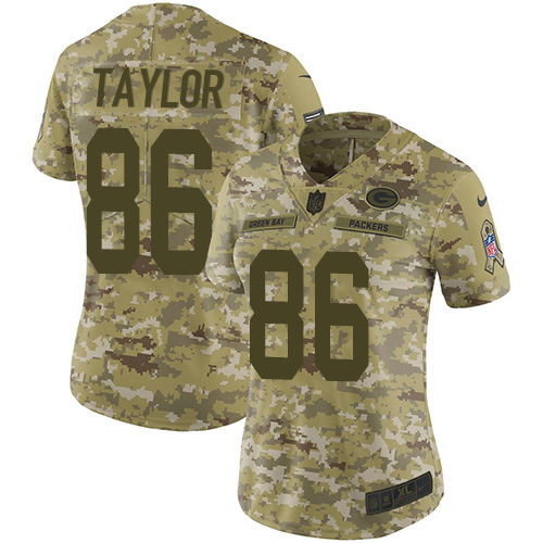 Green Bay Packers #86 Malik Taylor Camo Women's Stitched Limited 2018 Salute To Service Jersey Womens