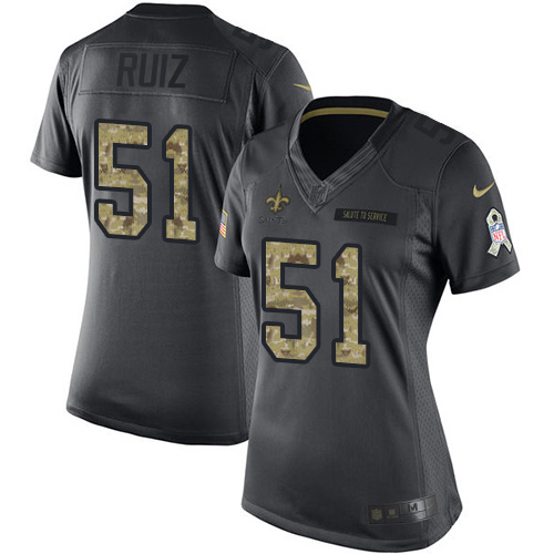 New Orleans Saints #51 Cesar Ruiz Black Women's Stitched Limited 2016 Salute to Service Jersey Womens