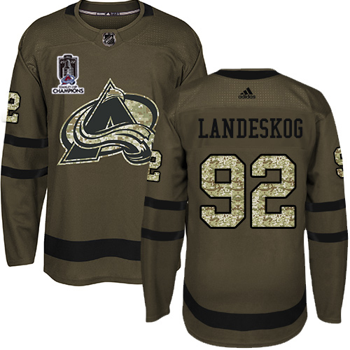 Adidas Colorado Avalanche #92 Gabriel Landeskog Green 2022 Stanley Cup Champions Salute To Service Stitched Jersey Men's