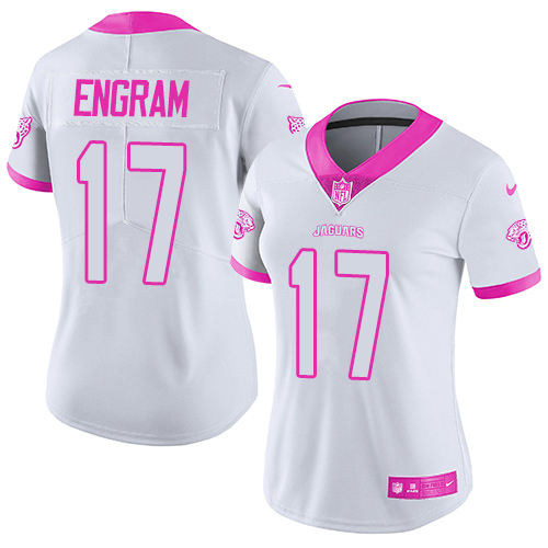 Jaguars #17 Evan Engram White/Pink Women's Stitched Limited Rush Fashion Jersey